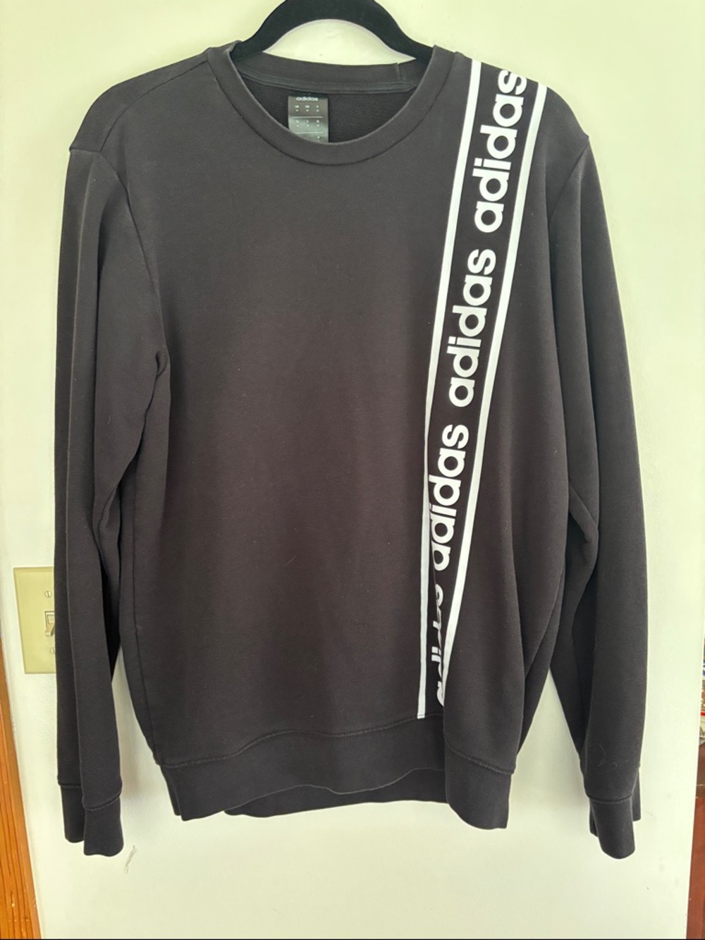 adidas Black Crewneck Sweatshirt with Vertical Logo Tape